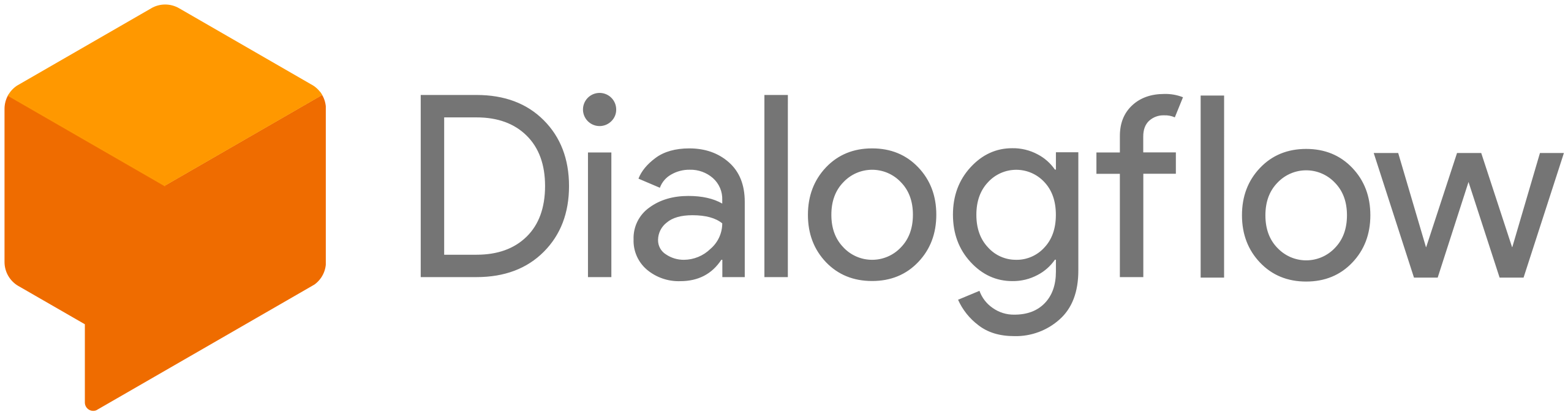 Dialogflow logo featuring an orange speech bubble shaped hexagon.