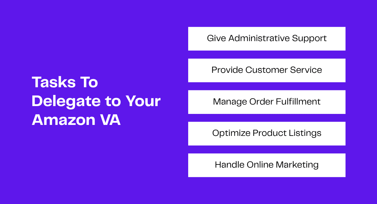 Tasks list for Amazon VA, including administrative support and marketing
