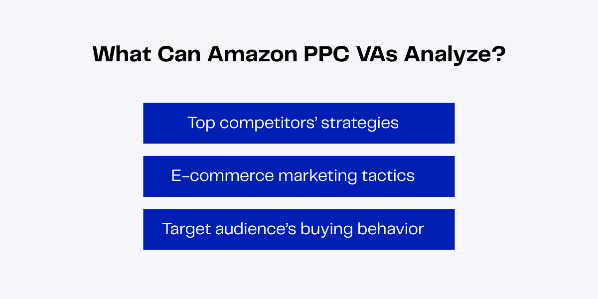 Amazon PPC VAs can analyze competitor strategies, marketing tactics and consumer behavior