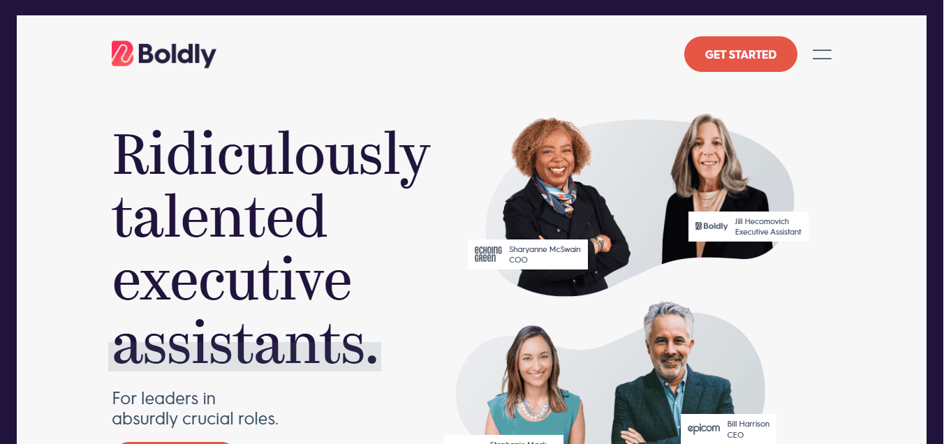 Four executive assistants smiling for Boldly, a company providing executive assistants for leaders.