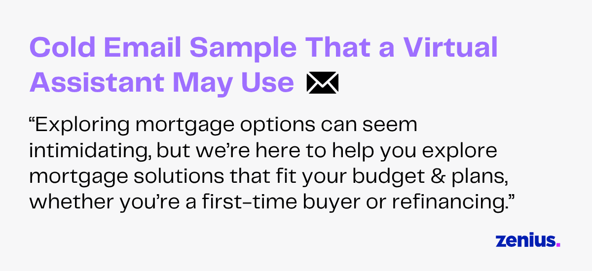 Cold Email Sample for Virtual Assistants: Mortgage options for buyers & refinancers
