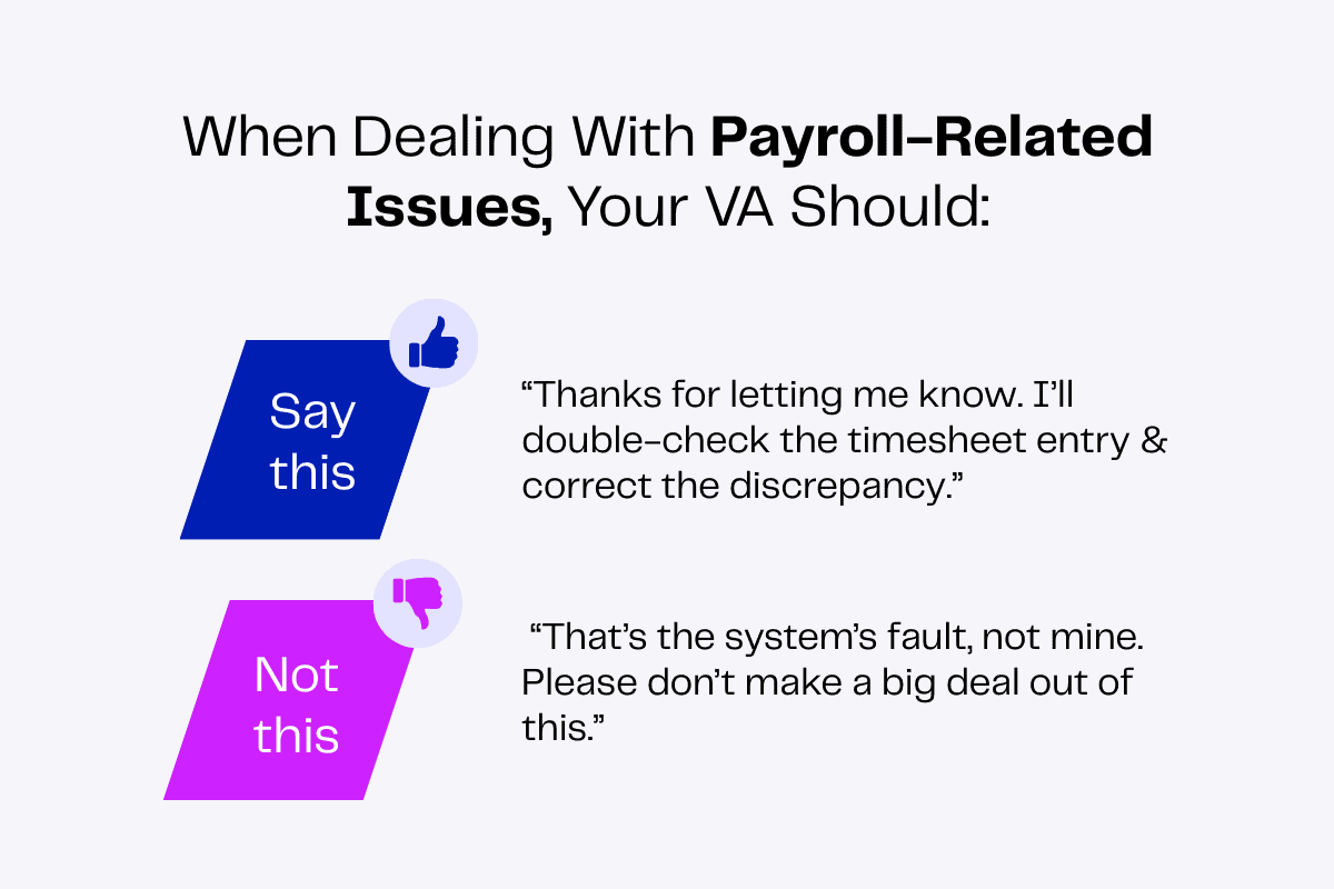 Infographic: Best and worst responses to payroll issues. "Thanks for letting me know..." vs "That's the system's fault...