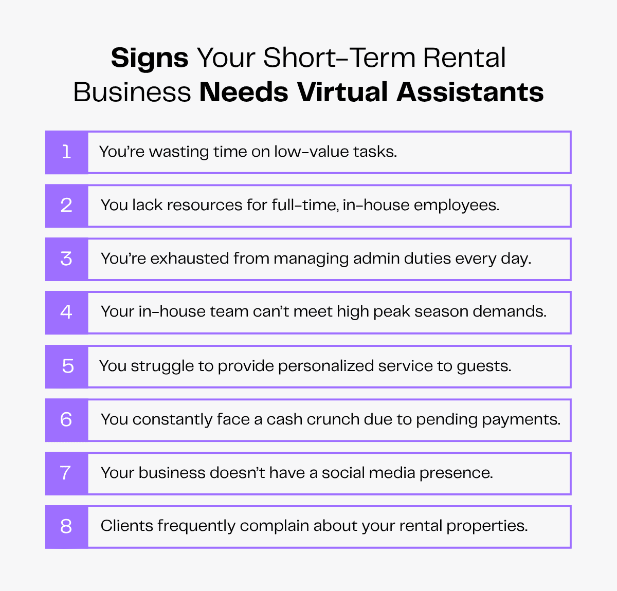 Signs your short-term rental business needs virtual assistants: 8 key indicators.