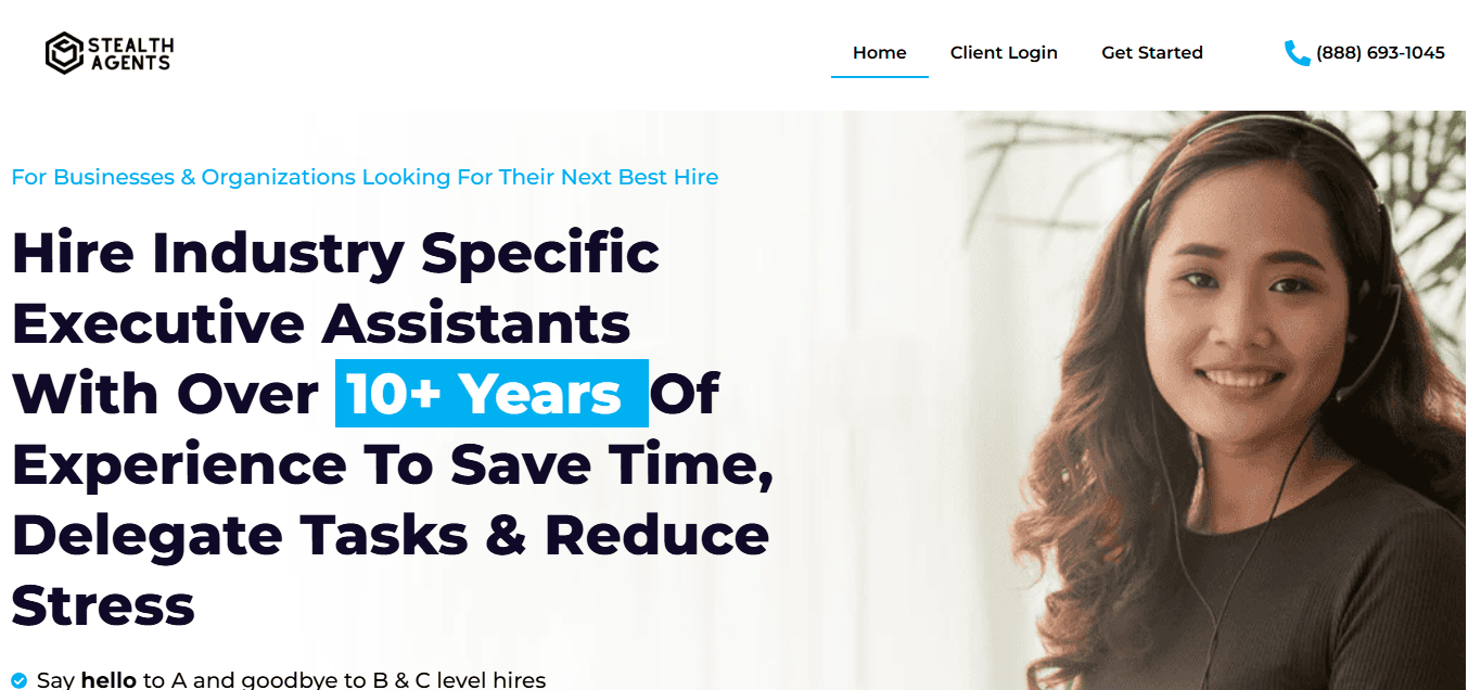 Smiling executive assistant wearing headset, ready to help businesses and organizations.