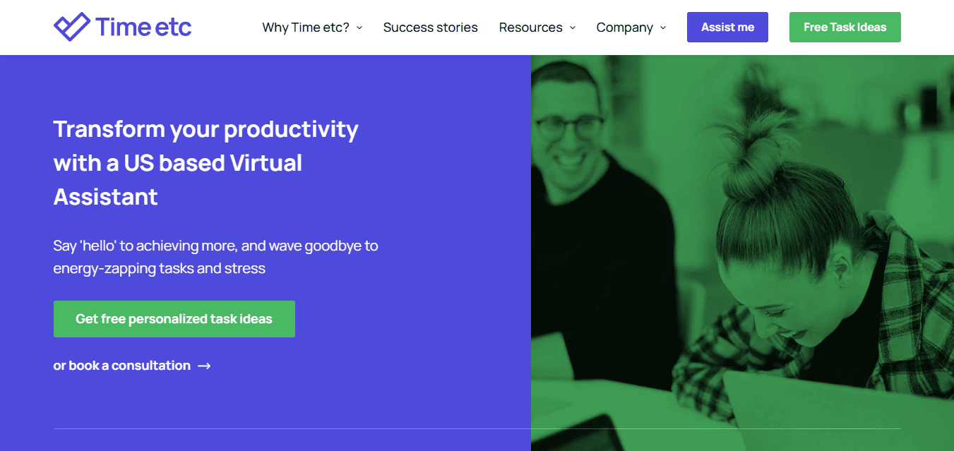 Happy team working together using laptops, achieving more productivity with a US-based virtual assistant.