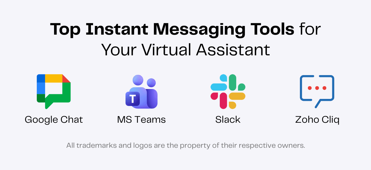 Top instant messaging tools for virtual assistants: Google Chat, MS Teams, Slack, and Zoho Cliq