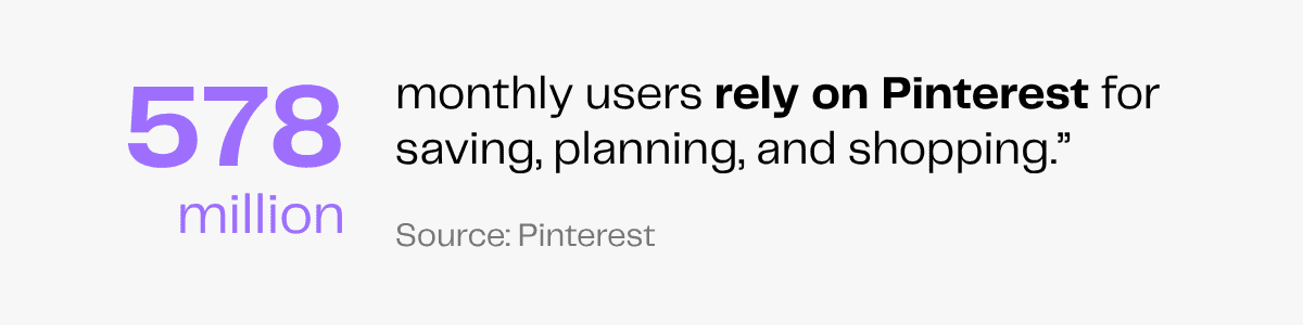 578 million monthly users rely on Pinterest for saving, planning, and shopping.